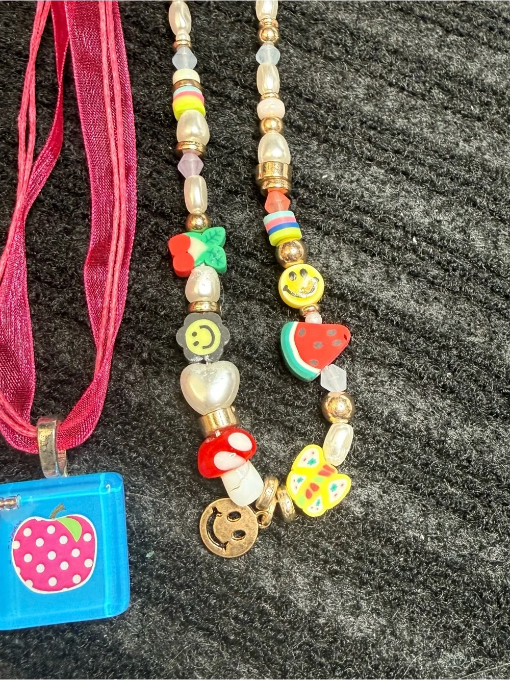 Girls Fuchsia Multi-Pendant Ribbon Necklace Trio - Unbranded